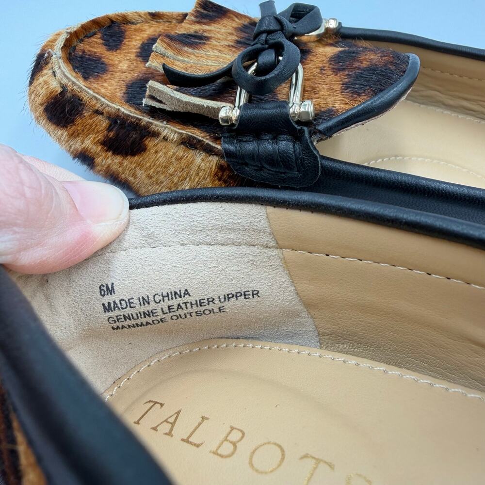 Talbots Everson Women's Tasseled Leather Driving Leopard Slip On Chic Moccasins - Picture 10 of 10